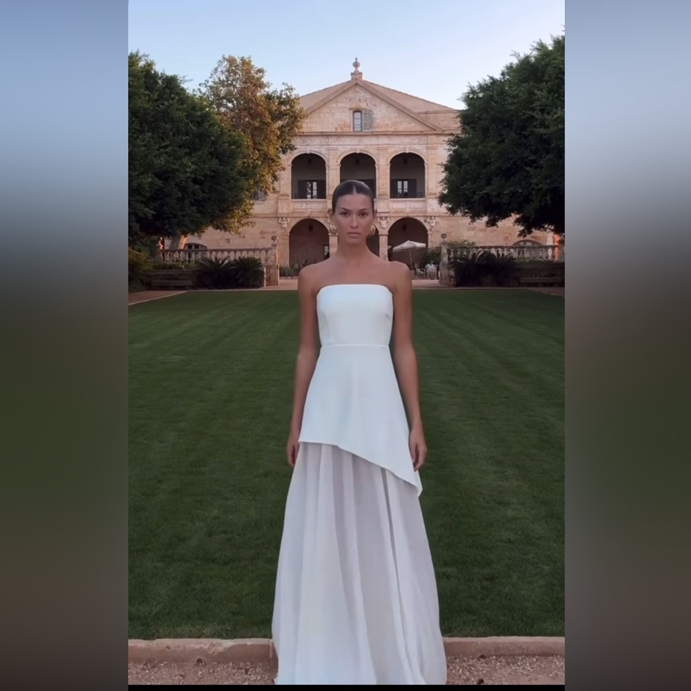 White asymmetrical chiffon dress